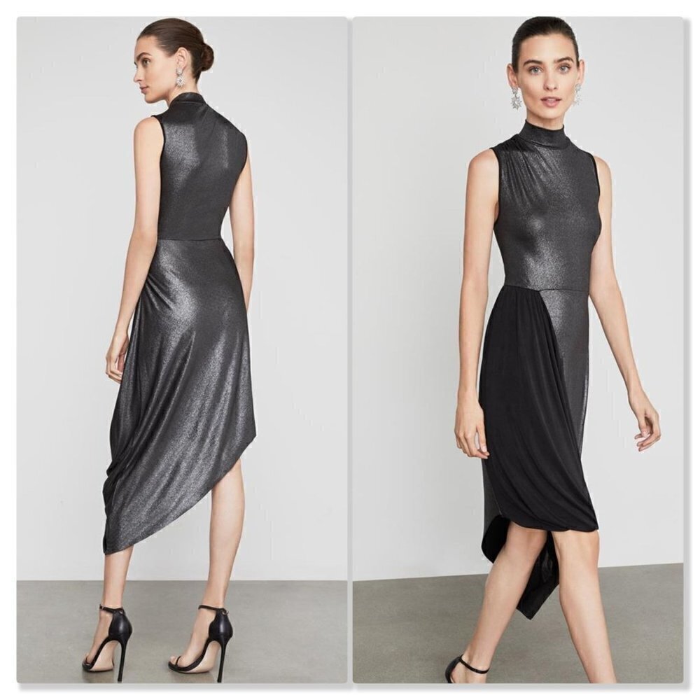 New BCBG Maxazria Liquid turtleneck asymmetric dress